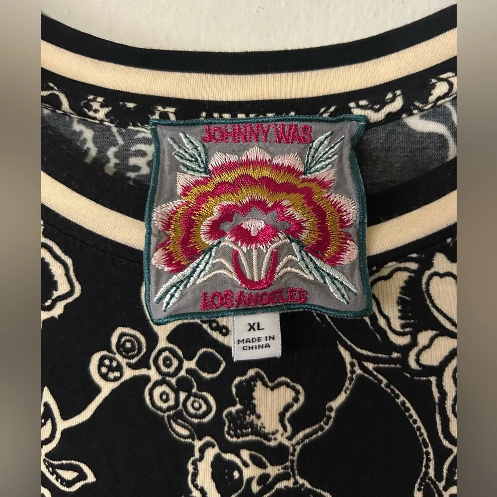 Johnny Was Black and Cream Floral Blouse - Picture 2 of 4